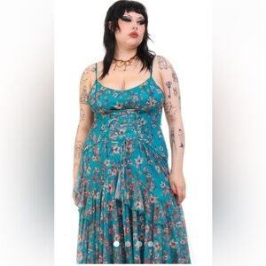 Tunnel Vision Floral Teal Maxi Dress